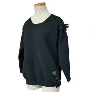 Eri + Ali Sweater Pullover Black Floral Embroidered Lace Size Large